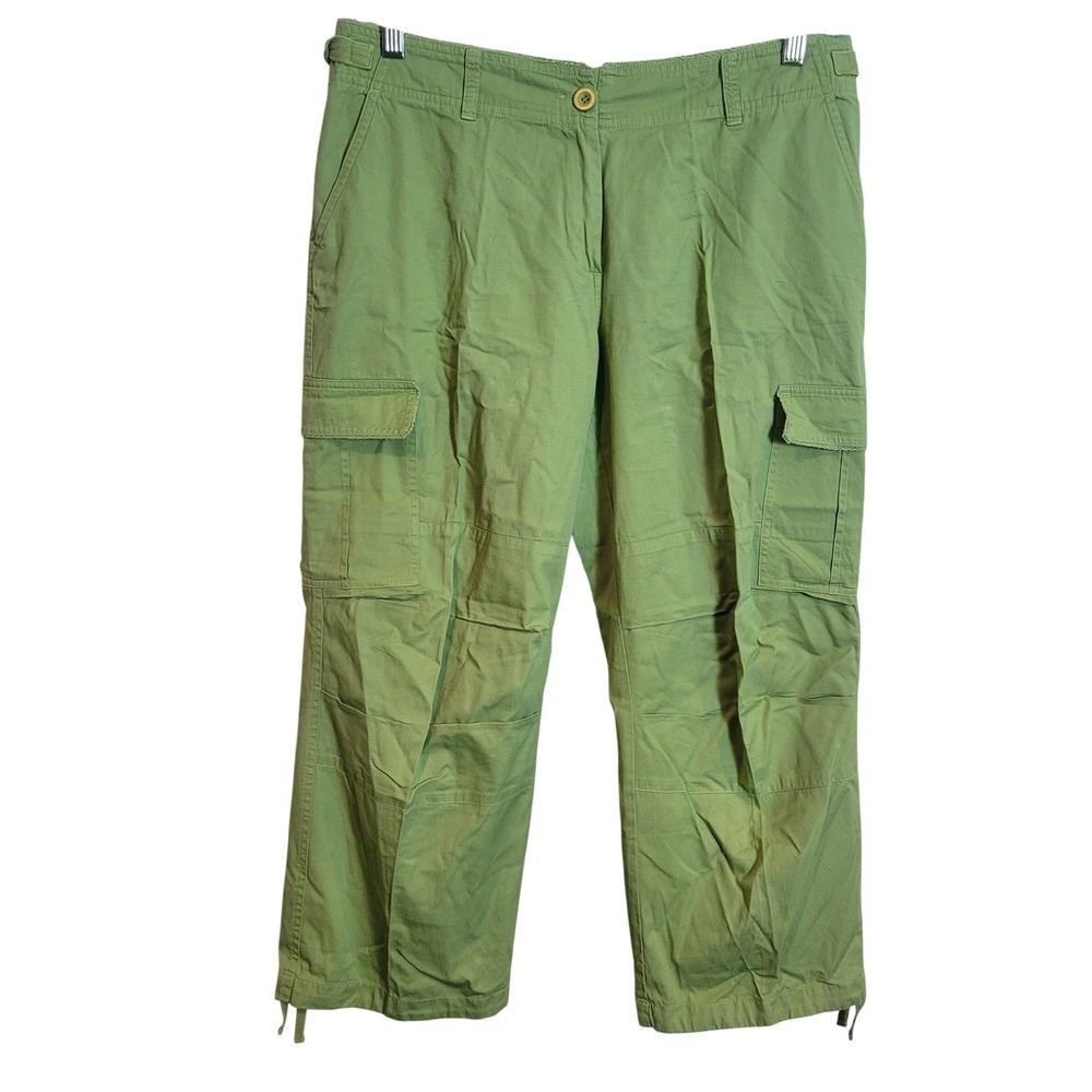 Garnet Hill Womens Green Cotton Cargo Utility Pants Size 12 Cropped Y2K Boho